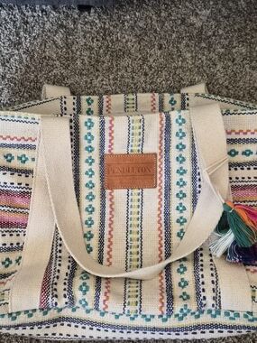 Pendleton Southwestern Stripe Canvas Tote Bag Weekender Beach Travel Boho